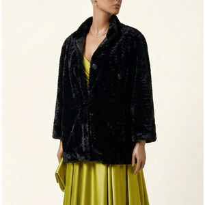 Alfred Dunner Faux Fur Coat 18 | Black Sculpted Plush Evening Jacket | Plus Size